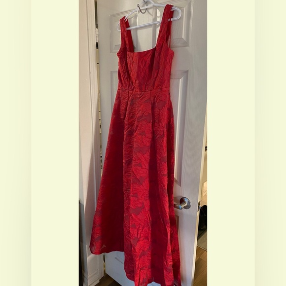 Elegant Red Textured A-Line Evening Dress - Picture 6 of 16
